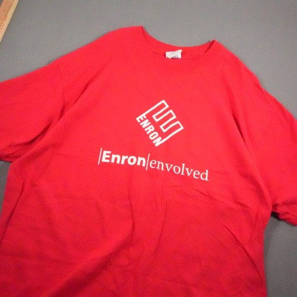 Vintage Y2K Enron Envolved Hanes Beefy-T Men T-Shirt XXL Finance Tech Wallstreet